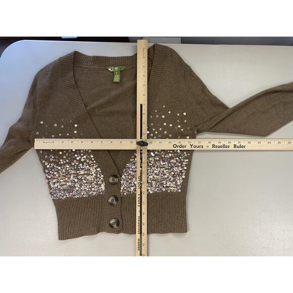 Vtg Y2K Hollister Cardigan Sweater Womens Large Brown Sequin Cropped Rabbit Hair - Picture 6 of 11